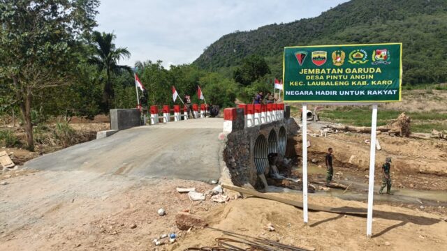 Jembatan Armco Penghubung Desa di Lau Baleng Karo Rampung Dibangun Kodim 0205/TK
