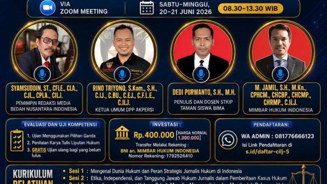 Pelatihan dan Sertifikasi Jurnalis Hukum C.ILJ Batch 5 Jadi Bekal Penting Hadapi Risiko Hukum di Era Digital