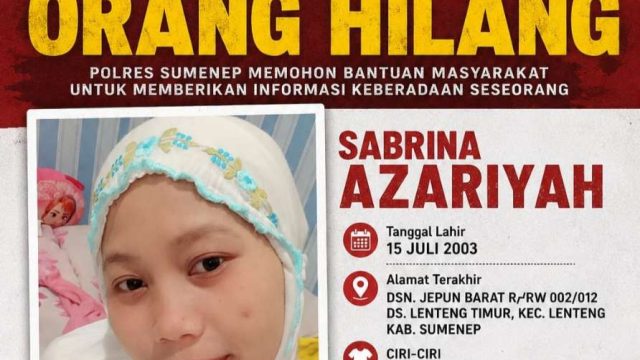Perempuan 22 Tahun Asal Lenteng Sumenep Dilaporkan Hilang, Polisi Terbitkan Informasi Pencarian