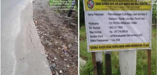 Baru Beberapa Hari Dikerjakan, Jalan Sidoarjo II–Ramunia Pantai Labuh Sudah Retak — Proyek Rp397,7 Juta Dipertanyakan, Pengawasan Dinas Disorot