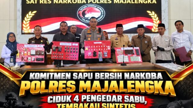 Komitmen Sapu Bersih Narkoba, Polres Majalengka Ciduk 4 Pengedar Sabu, Tembakau Sintetis, hingga Obat Keras
